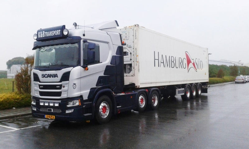 ギャラリービューアに画像をロードする, 【予約】4-6月以降発売予定K&B Transport Scaniaスカニア NGS R410 4x2 with 3 axle flexitrailer and Hamburg Sud Reeferトラック 建設機械模型 工事車両 TEKNO 1/50 ミニチュア