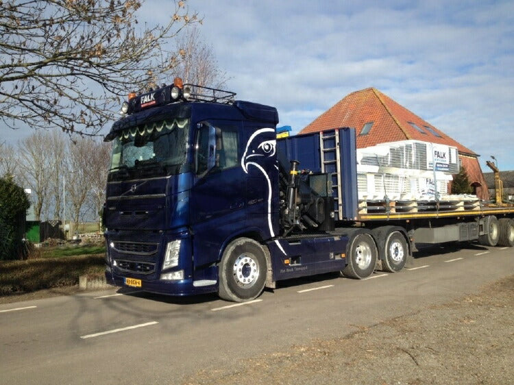 ギャラリービューアに画像をロードする, 【予約】10-12月以降発売予定Falk Bouwsystemen Volvo FH04 with Hiab crane and 3軸 フラットトレーラートレーラー 建設機械模型 工事車両TEKNO 1/50 ミニチュア