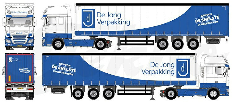 ギャラリービューアに画像をロードする, 【予約】2019年8-10月以降発売予定Jong Verpakking, De DAF XF SSC 3軸 カーテンサイダートレーラー トラック /建設機械模型 工事車両 TEKNO 1/50 ミニチュア