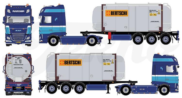 ギャラリービューアに画像をロードする, 【予約】10-12月以降発売予定Maasdam DAF Euro 6 Super Space Cab 4x2 met swap tankcontainer opleggerトレーラー 建設機械模型 工事車両TEKNO 1/50 ミニチュア