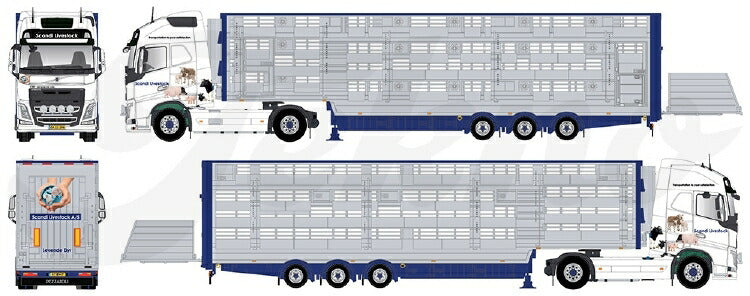 ギャラリービューアに画像をロードする, 【予約】12月以降発売予定Scandi Logistics Danmark A/S Volvo FH04 Globetrotter XL with Pezzaioli livestock トレーラー /建設機械模型 工事車両 TEKNO 1/50 ミニチュア