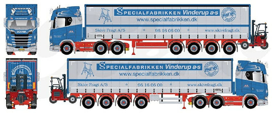 【予約】12月以降発売予定Skive Fragt Scania Next Gen S-serie Highline met 4-assige schuifzeil oplegger met Moffet meeneemheftruckトラック /TEKNO 1/50 建設機械 模型ミニカー  はたらく車 重機