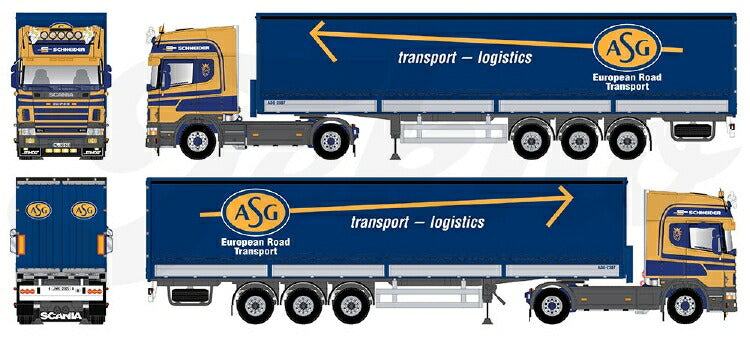 ギャラリービューアに画像をロードする, 【予約】12月以降発売予定Schneider - ASG Scania 4-serie Topline with curtainside semitrailerトラック /TEKNO 1/50 建設機械 模型ミニカー はたらく車 重機