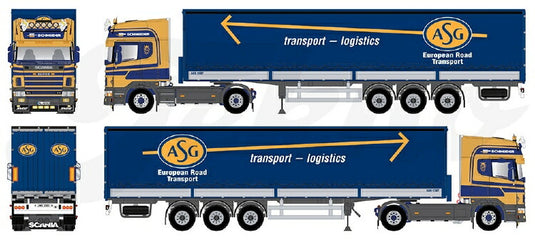 【予約】12月以降発売予定Schneider - ASG Scania 4-serie Topline with curtainside semitrailerトラック /TEKNO 1/50 建設機械 模型ミニカー はたらく車 重機