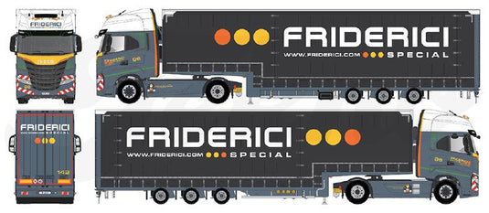 【予約】8-10月以降発売予定Friderici Iveco S-way met 3-assige volume oplegger  トラック/Tekno 建設機械模型 工事車両 1/50 ミニチュア