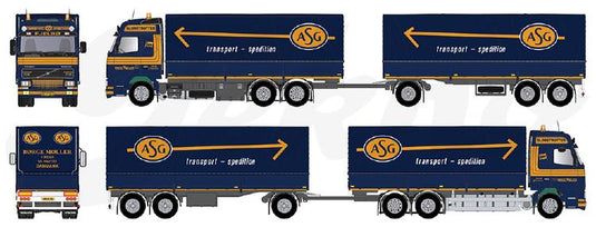 【予約】4月以降発売予定Borge Moller ASG Volvo FH12 Globetrotter motorwagen met huif aanhanger トラック /Tekno 建設機械模型 工事車両 1/50 ミニカー