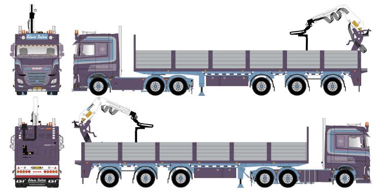 ギャラリービューアに画像をロードする, 【予約】4月以降発売予定Salari Edwin DAF XF Euro 6 Space Cab 6x2 sleepas met 3-assige stenenoplegger トラック /Tekno 建設機械模型 工事車両 1/50 ミニカー
