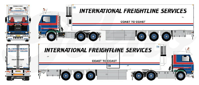 ギャラリービューアに画像をロードする, 【予約】10-12月以降発売予定MJ Interfreight Scania 143-450 6x2 sleepas met 3-assige koeloplegger トラック /Tekno 建設機械模型 工事車両 1/50 ミニカー