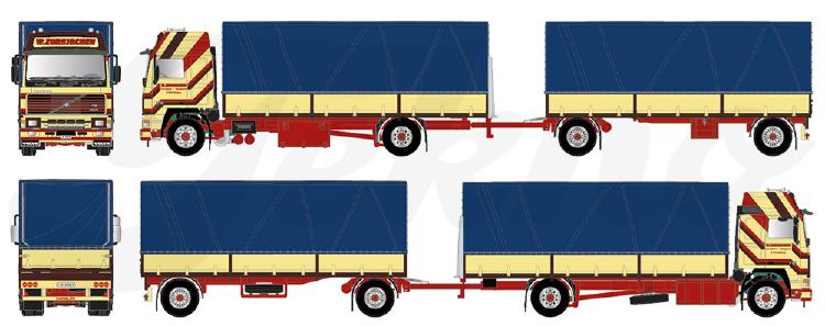ギャラリービューアに画像をロードする, 【予約】4月以降発売予定Zurkirchen Volvo F12 Globetrotter 4x2 motorwagen met huif aanhanger トラック /Tekno 建設機械模型 工事車両 1/50 ミニカー