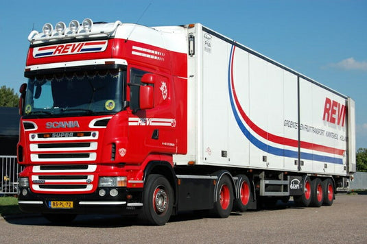 【予約】2023年3月以降発売予定Revi Scania R-serie Topline 6x2 met 3-assige koelopleggerトラック /建設機械模型 工事車両 Tekno 1/50 ミニチュア