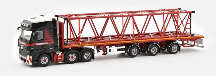 ギャラリービューアに画像をロードする, 【予約】メルセデスベンツアクトロス2 6x2 +3軸 steered Flatbed &コベルコブーム トラック /TONKINトンキンレプリカ 建設機械模型 工事車両 1/50 ミニチュア