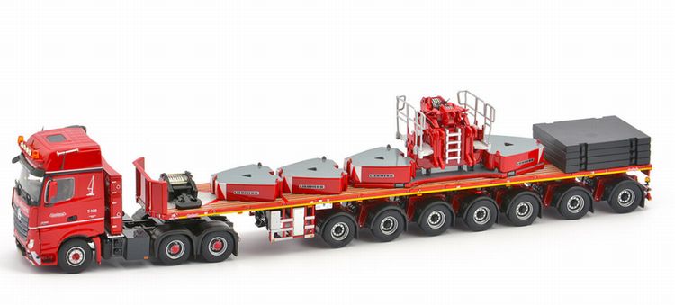 ギャラリービューアに画像をロードする, Nooteboomノーテブーム Red line Actros2 Gigaspace 6x4 バラストトレーラー 7 axle+ ballastset /TONKIN IMC 建設機械模型 工事車両 1/50 ミニチュア