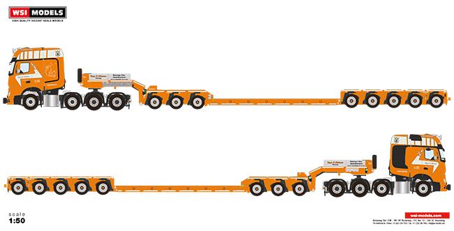 ギャラリービューアに画像をロードする, Tage E Nielsen MERCEDES BENZ ACTROS MP4 SLT BIG SPACE 8x4 LOWLOADER 5 AXLE + DOLLY 3軸 トラックトレーラー /建設機械模型 工事車両 WSI 1/50 ミニチュア