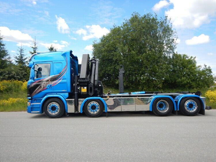 ギャラリービューアに画像をロードする, Blue Shine SCANIA STREAMLINE HIGHLINE 8x2 TAG AXLE PALFINGER 7400.2 + HOOK LIFT CONTAINER 15m3 トラック /建設機械模型 工事車両 WSI 1/50 ミニチュア