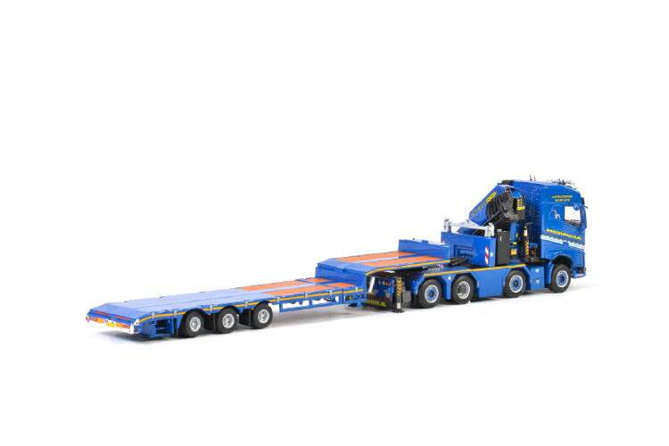 ギャラリービューアに画像をロードする, KoKo Verhuur; VOLVO FH4 GLOBETROTTER 8x4 低床セミ - 3軸 + PALFINGER 9200.2積載車 /建設機械模型 工事車両 WSI 1/50 ミニチュア
