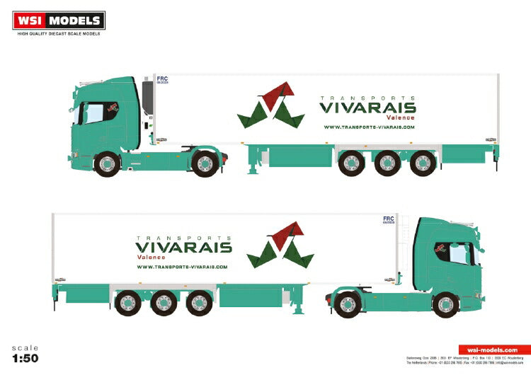 ギャラリービューアに画像をロードする, 【予約】2019年6-8月以降発売予定Vivarais SCANIA R HIGHLINE CR20H 4x2 リーファートレーラー 3軸 トラック /建設機械模型 工事車両 WSI 1/50 ミニチュア