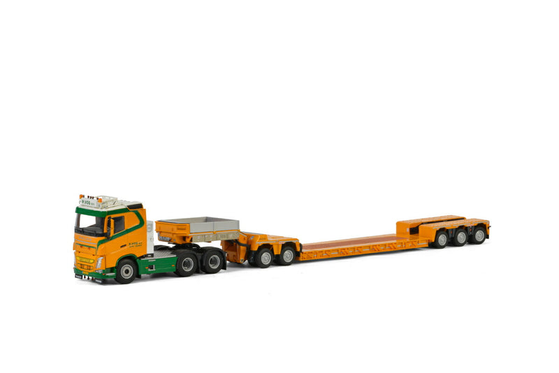 ギャラリービューアに画像をロードする, P. Vos VOLVO FH4 SLEEPER CAB 6x4 LOWLOADER 3軸 + DOLLY 2軸 トラックトレーラー /建設機械模型 工事車両 WSI 1/50 ミニチュア