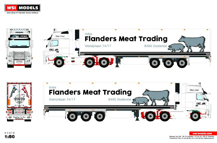 ギャラリービューアに画像をロードする, 【予約】10-12月以降発売予定Flanders Meat Trading; VOLVO FH3 GLOBETROTTER XXL 6x2 TWIN STEER リーファートレーラー 3軸 トラック /建設機械模型 工事車両 WSI 1/50 ミニチュア