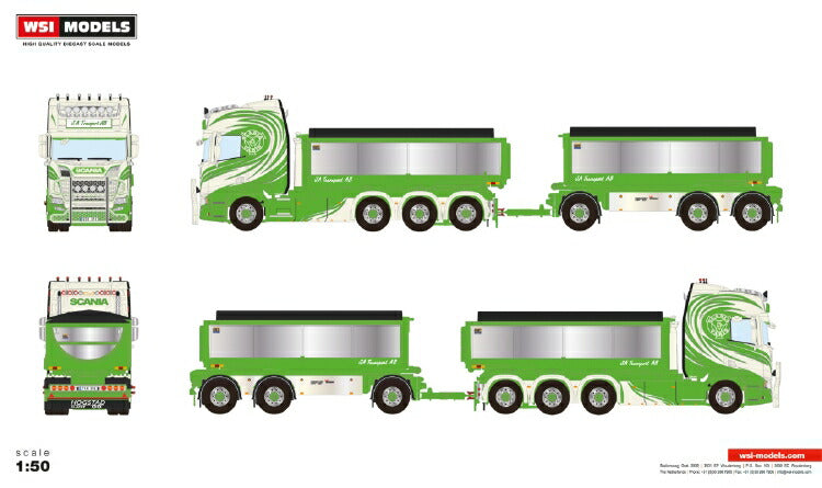 ギャラリービューアに画像をロードする, JA Transport Scania R Highline CR20H フックリフトシステム Combi フックリフトコンテナ アスファルト / WSI 1/50 建設機械模型 工事車両