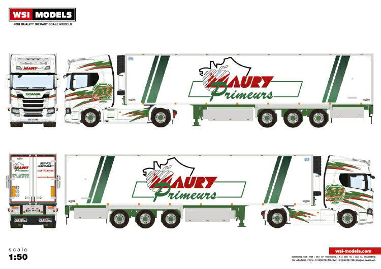 ギャラリービューアに画像をロードする, 【予約】10-12月以降発売予定Transports Maury; SCANIAスカニア R HIGHLINE CR20H 4x2 リーファートレーラー - 3軸 トラック /建設機械模型 工事車両 WSI 1/50 ミニチュア