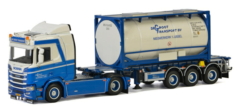 ギャラリービューアに画像をロードする, M.J de Groot Transport; SCANIAスカニア R NORMAL CR20N 4x2 トレーラー + 20フィートコンテナ トレーラー /建設機械模型 工事車両 WSI 1/50 ミニチュア