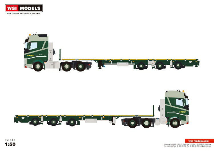 ギャラリービューアに画像をロードする, 【予約】12月以降発売予定Bolk Transport VOLVO FH4 GLOBETROTTER 6X2 TWIN STEER MEGATRAILER FLAT 3軸 トラック トレーラー 建設機械模型 工事車両WSI 1/50 ミニチュア