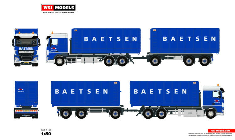 ギャラリービューアに画像をロードする, 【予約】5-8月以降発売予定DAF XF SPACE CAB MY2017 6X2 TAG AXLE RIGED | TRUCK | DRAWBAR | HOOKLIFT SYSTEM + コンテナ 40M3 トラック WSI 1/50 建設機械 模型ミニカー はたらく車重機