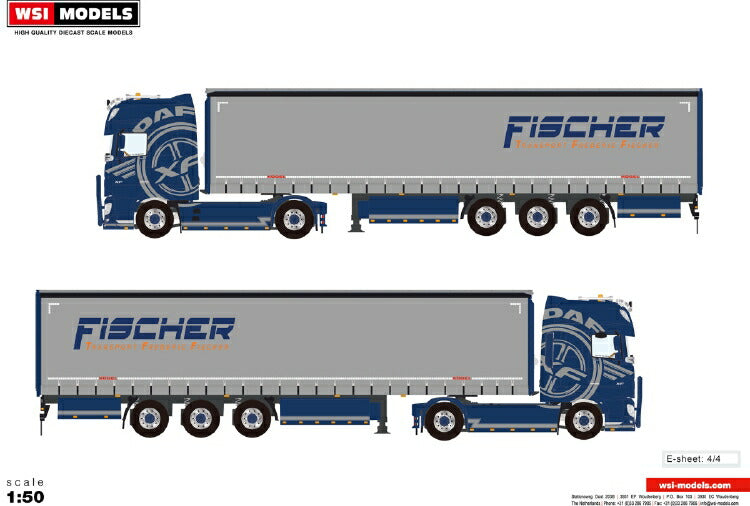 ギャラリービューアに画像をロードする, 【予約】2020年4-6月以降発売予定Fischer DAF XF SUPER SPACE CAB MY2017 4X2 CURTAINSIDE / TAUTLINER TRAILER 3軸トラック WSI 1/50 建設機械 模型ミニカー はたらく車重機