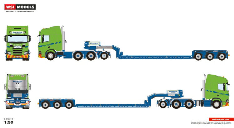 ギャラリービューアに画像をロードする, 【予約】5-8月以降発売予定SCANIA R HIGHLINE CR20H 6X4 LOW LOADER 3軸 トラック トレーラー WSI 1/50 建設機械 模型ミニカー はたらく車重機