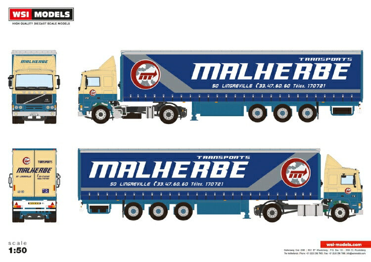 ギャラリービューアに画像をロードする, 【予約】2021年1-3月以降発売予定Malherbe VOLVO F12 4X2 CURTAINSIDE TRAILER 3軸トラック /WSI 建設機械模型 工事車両 1/50 ミニチュア