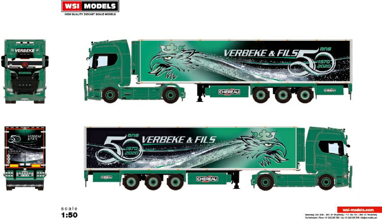 ギャラリービューアに画像をロードする, 【予約】10-12月以降発売予定Verbeke 50 Ans; SCANIA S HIGHLINE | CS20H 4X2 リーファートレーラー 3軸 トラック /WSI 建設機械模型 工事車両 1/50 ミニカー