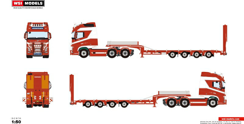 ギャラリービューアに画像をロードする, 【予約】2月以降発売予定Pedersen Transport AS VOLVO FH4 GLOBETROTTER XXL 6X4 SEMI LOW LOADER RAMPS 4 軸 トラック トレーラー/WSI 建設機械模型 工事車両 1/50 ミニカー