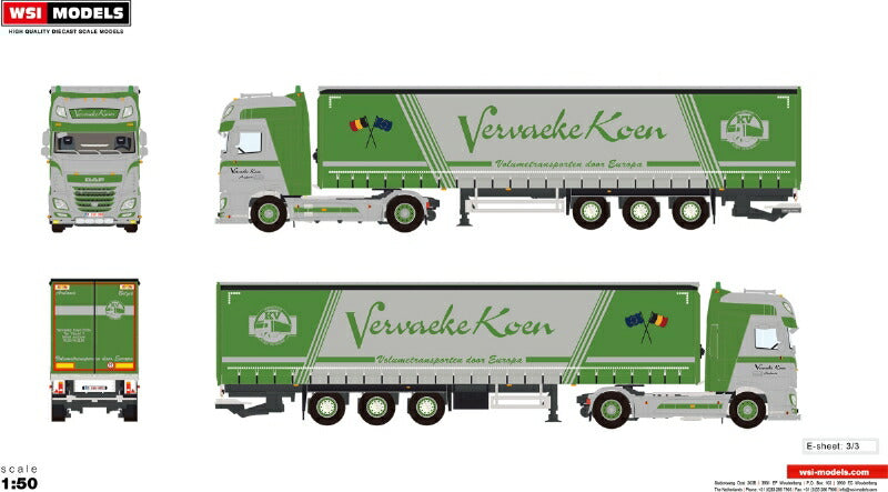 ギャラリービューアに画像をロードする, 【予約】10-12月以降発売予定Vervaeke Koen Transport DAF XF SUPER SPACE CAB 4X2 CURTAINSIDE TRAILER 3軸 トラック/WSI 建設機械模型 工事車両 1/50 ミニカー