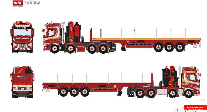 ギャラリービューアに画像をロードする, 【予約】12月以降発売予定John O'Neill RENAULT TRUCKS T 8X4 FLAT BED TRAILER - 3 軸 + PALFINGER PK 78002 SH | JIB トラック /WSI 建設機械模型 工事車両 1/50 ミニカー