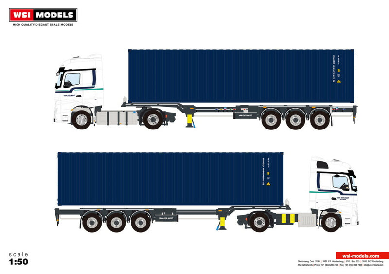 ギャラリービューアに画像をロードする, 【予約】3-5月以降発売予定VAN DER MOST MERCEDESBENZ ACTROS BIG SPACE 4X2 CONTAINER TRAILER 40フィートコンテナ 3軸 トラック/WSI 建設機械模型 工事車両 1/50 ミニカー