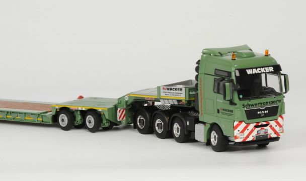 ギャラリービューアに画像をロードする, WACKER SCHWERTRANSPORTE 4軸 OWLOADER WITH 2軸 INTERDOLLY AND MAN TGX XXL 8X4 トラック /WSI 1/50 ダイキャスト 建設機械模型