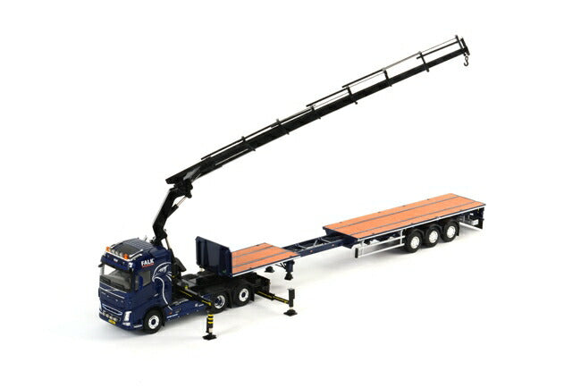ギャラリービューアに画像をロードする, Falk Volvoボルボ FH4 GL XL Palfinger +フラットベッドトレーラー /WSI 1/50 建設機械模型 ミニカー