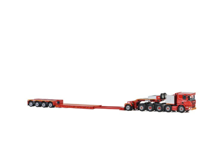 ギャラリービューアに画像をロードする, KNT Red Line; SCANIAスカニア P6 FLAT ROOF 10x4 低床 4軸 + DOLLY 1 AXLEトレーラー /建設機械模型 工事車両 WSI 1/50 ミニチュア