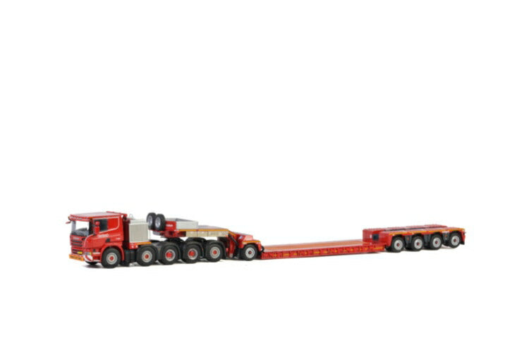 ギャラリービューアに画像をロードする, KNT Red Line; SCANIAスカニア P6 FLAT ROOF 10x4 低床 4軸 + DOLLY 1 AXLEトレーラー /建設機械模型 工事車両 WSI 1/50 ミニチュア