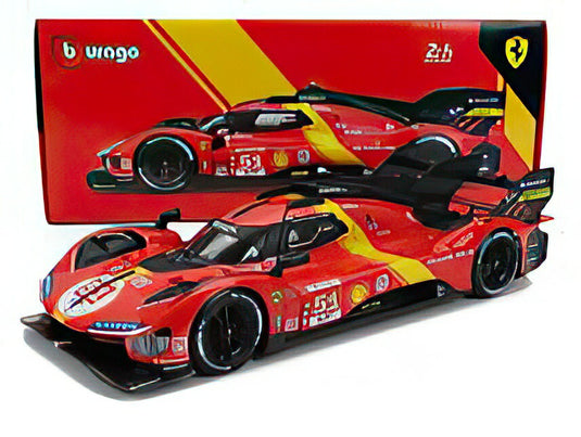 FERRARI  499P 3.0L TURBO V6 TEAM FERRARI AF CORSE N 51 WINNER 24h LE MANS 2023 ALESSANDRO PIER GUIDI  JAMES CALADO  ANTONIO GIOVINAZZI  RED YELLOW BLACK/BBurago 1/18ミニカー