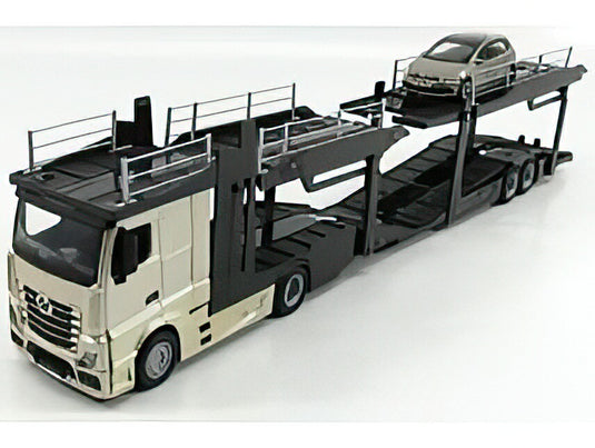 MERCEDES BENZ  ACTROS 2 2545 TRUCK CAR TRANSPORTER 2016 WITH VOLKSWAGEN POLO GTi  GOLD MET BLACK GREY MET/BBurago 1/43ミニカー