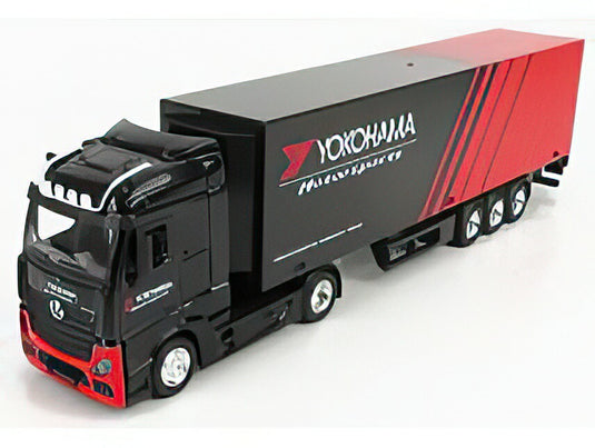 MERCEDES BENZ  ACTROS 2 GIGASPACE TRUCK YOKOHAMA TIRES 2016  BLACK RED/BBurago 1/43ミニカー