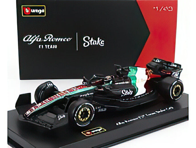 ALFA ROMEO  F1 C43 TEAM STAKE N 77 MONZA ITALY GP 2023 VALTTERI BOTTAS フィギュア付き BLACK RED WHITE GREEN/BBurago 1/43ミニカー 海外限定