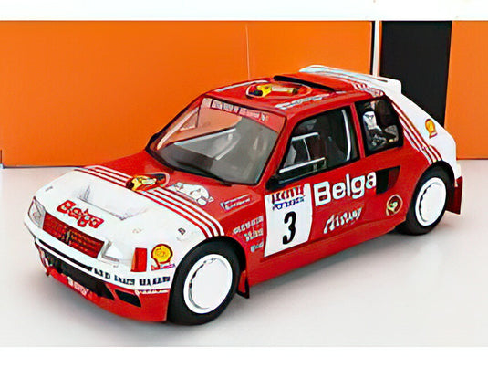 PEUGEOT  205 T16 Gr.B BELGA N 3 RALLY YPRES 1985 B.DARNICHE  A.MAHE  RED WHITE/IXO 1/18ミニカー