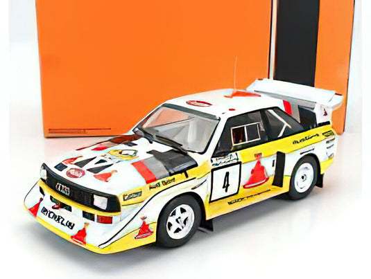 AUDI  QUATTRO S1 E2 TEAM AUDI SPORT N 4 2nd RALLY 1000 LAKES 1985 STIG BLOMQVIST  BJORN CEDERBERG  WHITE YELLOW/IXO 1/18ミニカー
