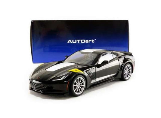 シボレー コルベット C7 グランドスポーツ ブラック／ホワイトストライプ with イエローフェンダー/ AUTOart  1/18 ミニカー