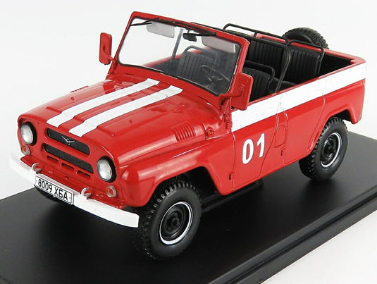 UAZワズ 469B N 01 カブリオレ オープン 消防車 1972 ダメージブリスターボックス レッド ホワイト EAST-LEGENDARY-CARS-HACHETTE / EDICOLA 1/24 ミニカー