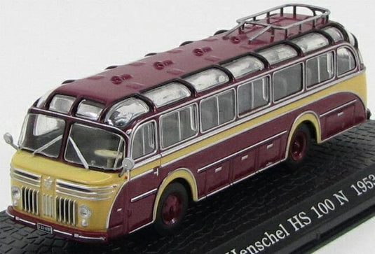 HENSCHELヘンシェル HS100N AUTOBUS HS100Nバス 1953 ボルドークリーム ATLAS-BUS-COLLECTION / EDICOLA 1/72 ミニカー