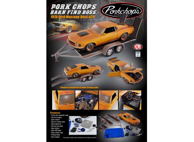1970 Ford Mustang Boss 429 カー トレーラー リムーバブルランプ付き バーンファインドボス ウェザードグラバーオレンジ/ACME 1/18ミニカー