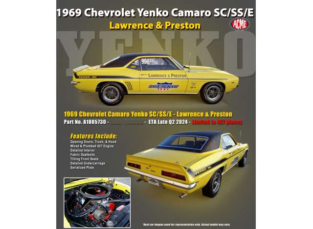 1969 Chevrolet Yenko Camaro SC/SS/E Lawrence & Preston イエロー/ブラックルーフ/ ACME 1/18 427台限定ミニカー